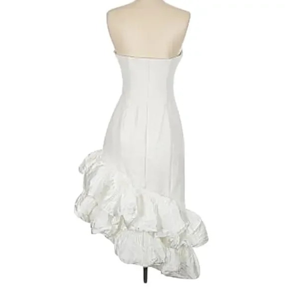 BHLDN Anthropologie Flamenco Hem Asymmetrical White Fitted Midi Dress*